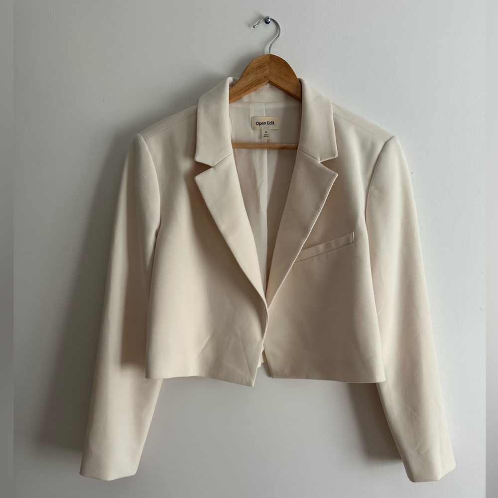 Open Edit Cream Women’s Crop Blazer